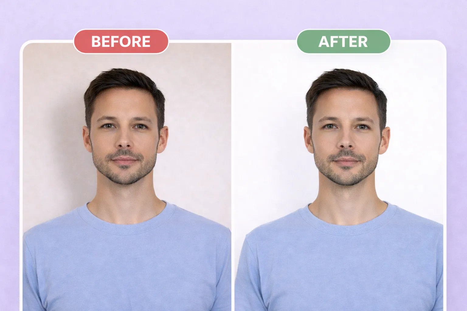 Passport photo with a colored or patterned background instead of plain white