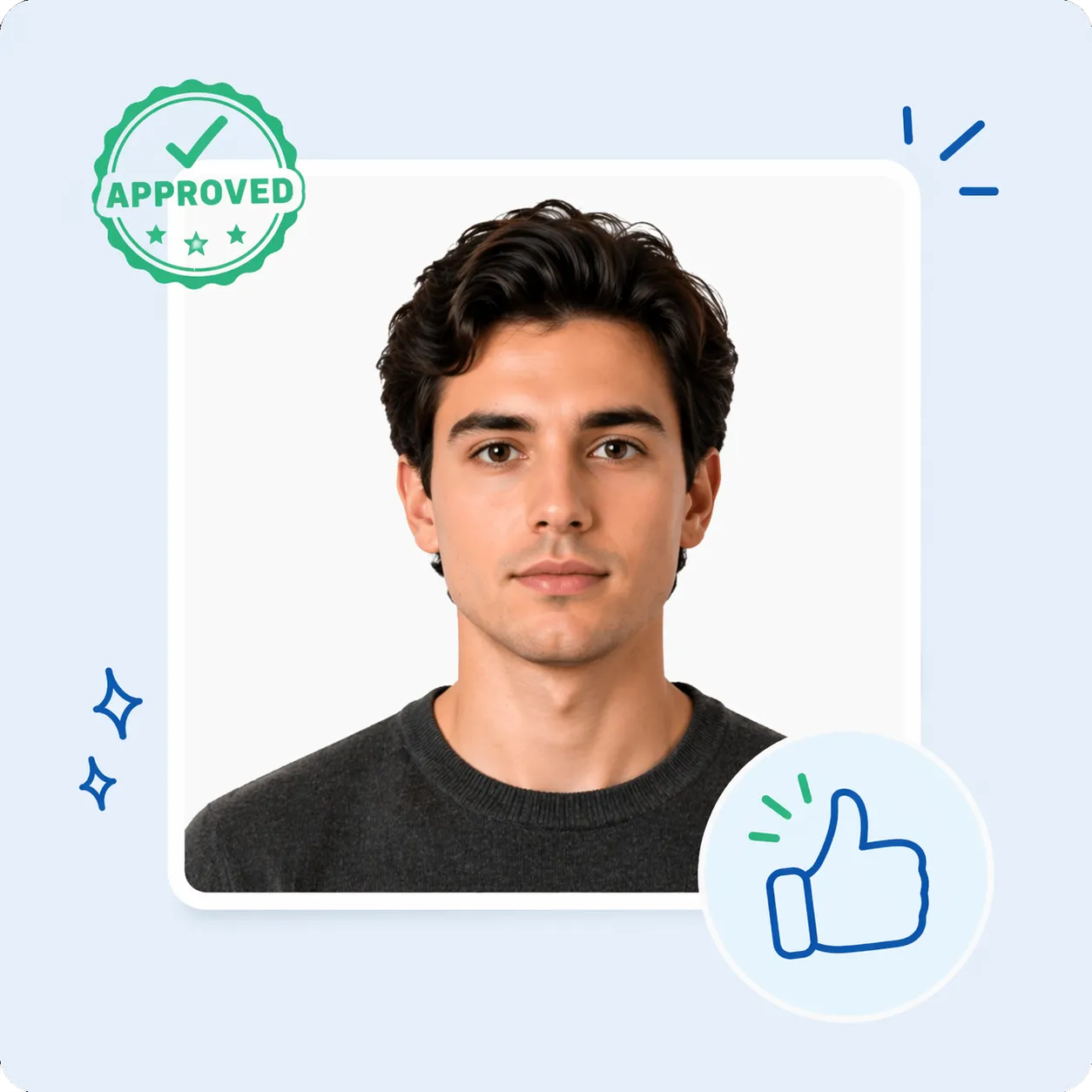 Approved passport photo with guarantee stamp