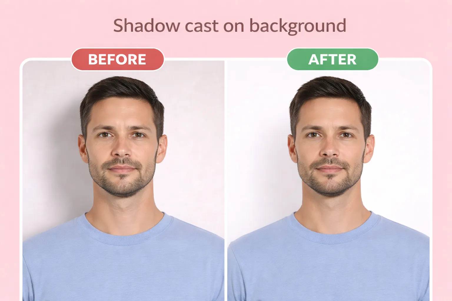 Passport photo with a shadow cast on the background behind the head